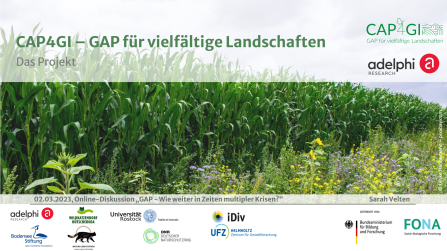 Titelblatt der Präsentation über Projekt CAP4GI - GAP für vielfältige Landschaften